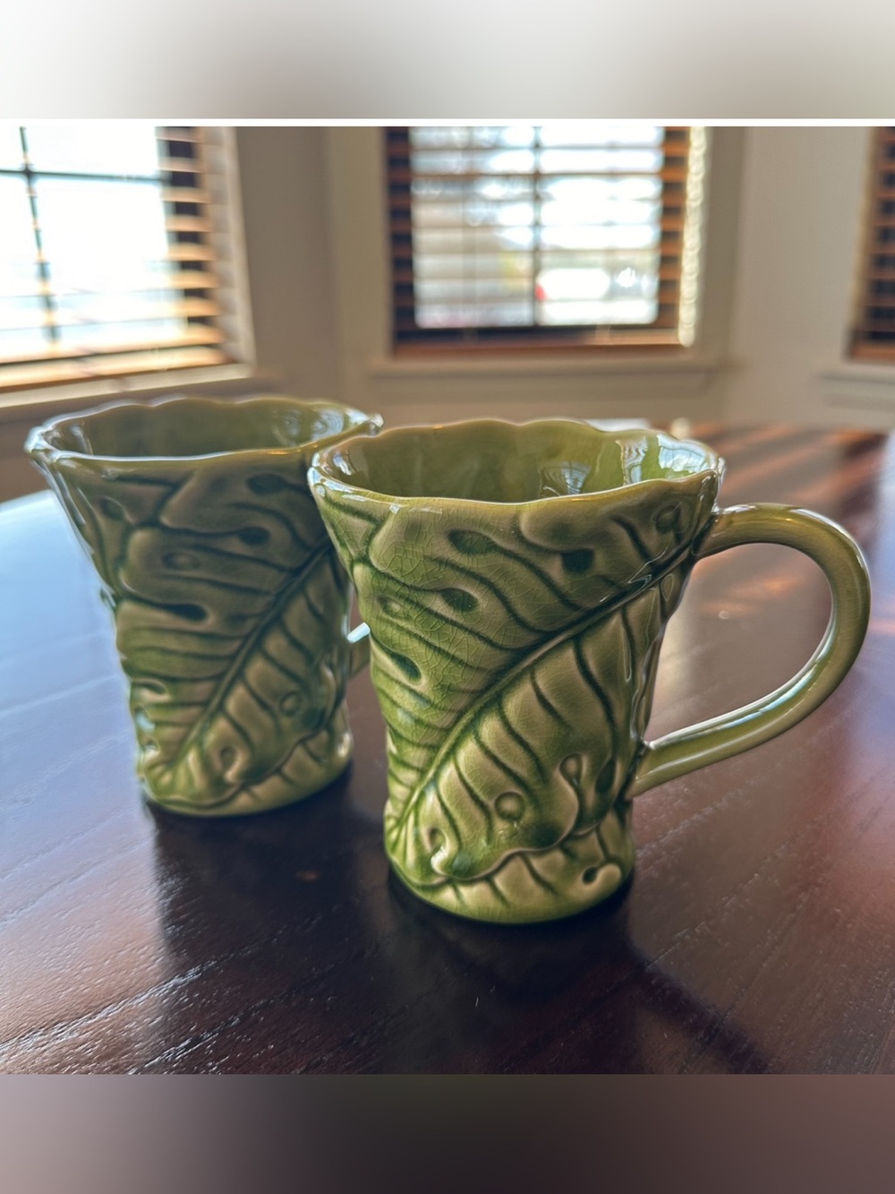 Monstera - Green Leaf Relief Ceramic Mug - PAIR - Home Dining